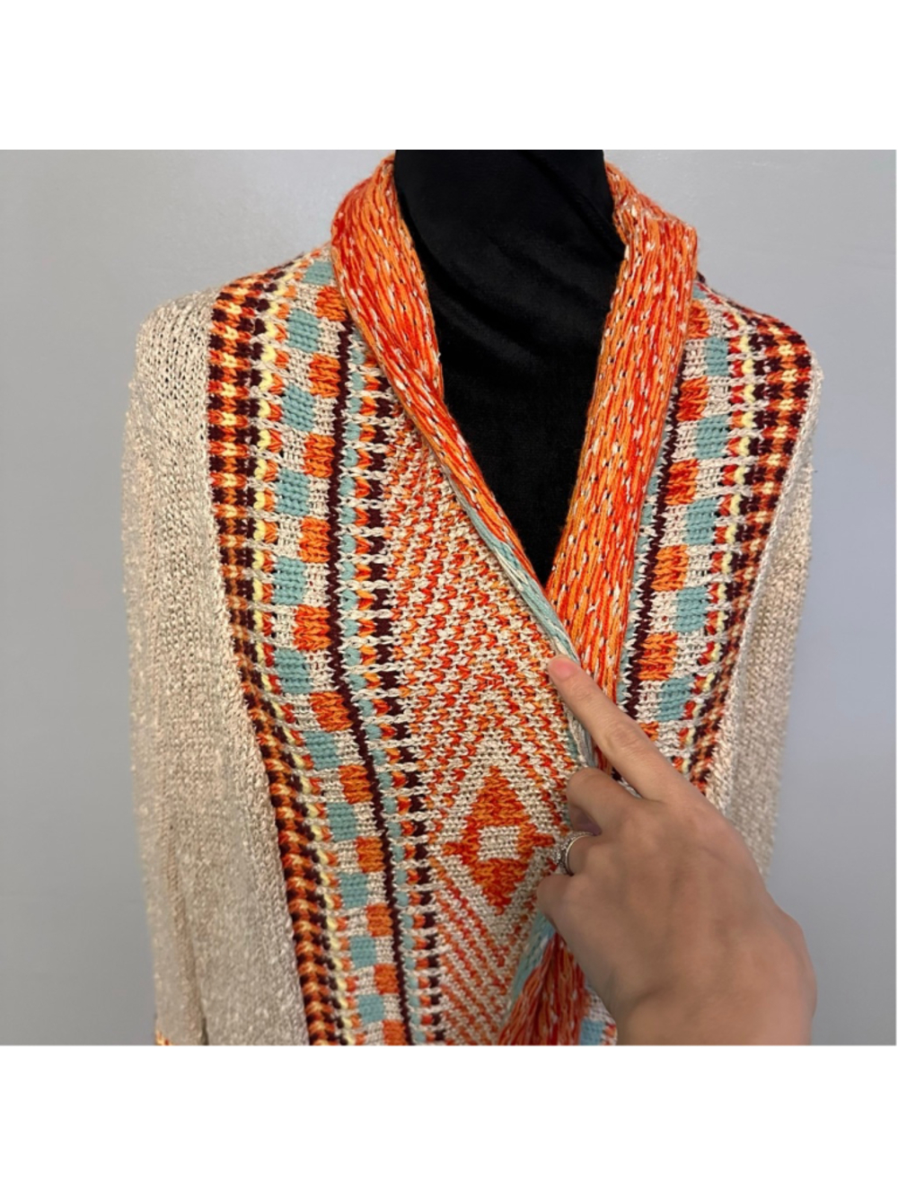 B.Original by Shoe Fly Long knit Cardigan Beige & Orange Women’s Medium Boho - Picture 9 of 11